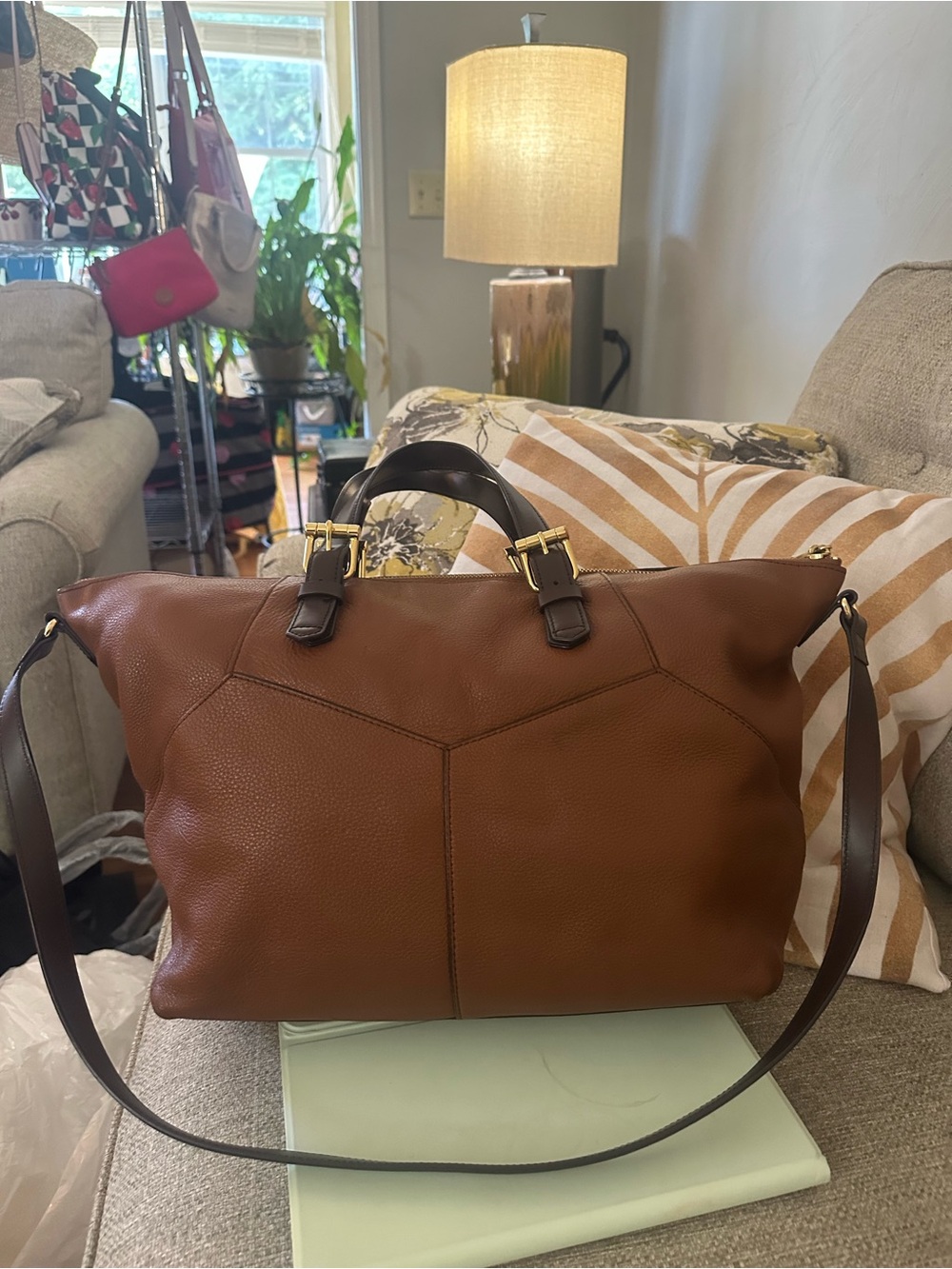 Lauren Ralph Lauren Large Chestnut Brown Luxury Leather Tote | Gold Hardware - Picture 16 of 16